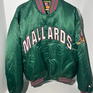 Vintage Rare Colosseum Quad City Mallards Green Bomber Jacket